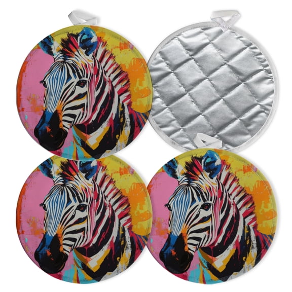 4 PCS Pot Holders for Kitchen,Potholders Sets with Hook for Oven,Cooking,Baking,Pop - Art Zebra Portrait