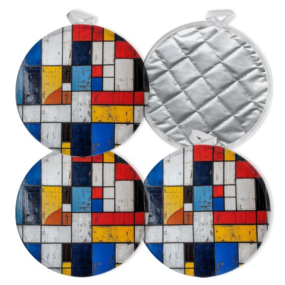 4 PCS Pot Holders for Kitchen,Potholders Sets with Hook for Oven,Cooking,Baking,Rectangular Patterns In Bold Hues