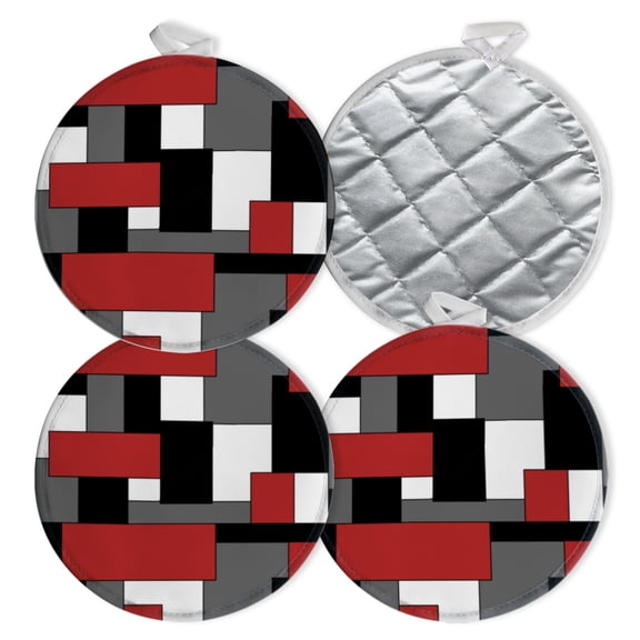 4 PCS Pot Holders for Kitchen,Potholders Sets with Hook for Oven,Cooking,Baking,Red And White Pattern With Squares