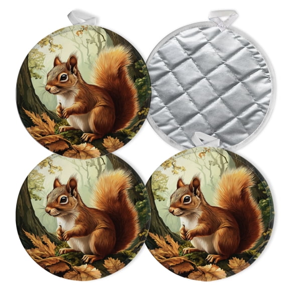 4 PCS Pot Holders for Kitchen,Potholders Sets with Hook for Oven,Cooking,Baking,Squirrel In The Forest