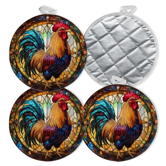 4 PCS Pot Holders for Kitchen,Potholders Sets with Hook for Oven,Cooking,Baking,Stained Glass Of Majestic Rooster