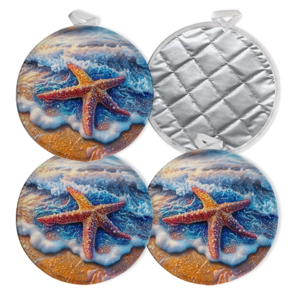 4 PCS Pot Holders for Kitchen,Potholders Sets with Hook for Oven,Cooking,Baking,Starfish On Seashore