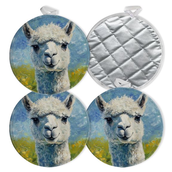4 PCS Pot Holders for Kitchen,Potholders Sets with Hook for Oven,Cooking,Baking,Textured Alpaca Portrait In Scenery