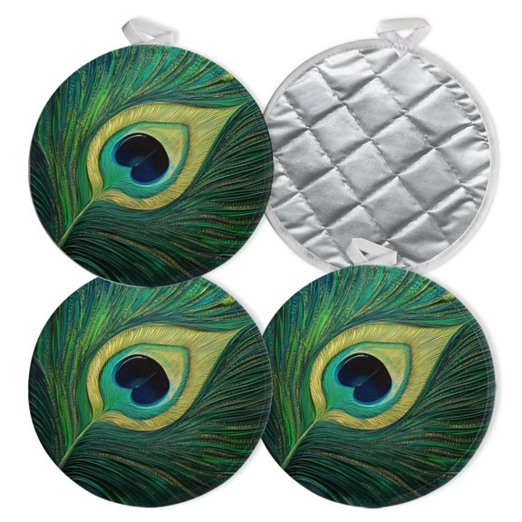 4 PCS Pot Holders for Kitchen,Potholders Sets with Hook for Oven,Cooking,Baking,Textured Peacock Feather With Intricate Patterns