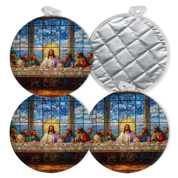 4 PCS Pot Holders for Kitchen,Potholders Sets with Hook for Oven,Cooking,Baking,The Last Supper With Jesus And The Twelve Disciples