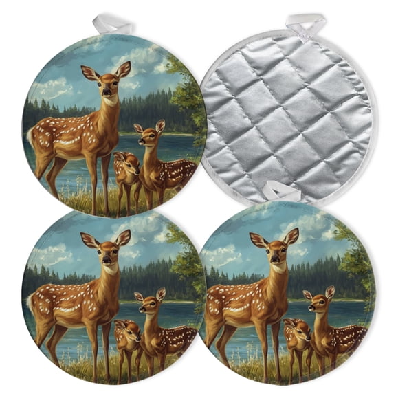4 PCS Pot Holders for Kitchen,Potholders Sets with Hook for Oven,Cooking,Baking,Three Deer In The Forest