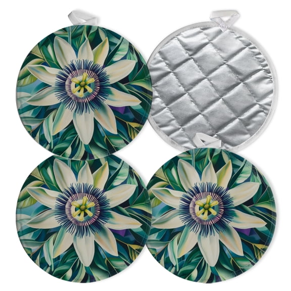 4 PCS Pot Holders for Kitchen,Potholders Sets with Hook for Oven,Cooking,Baking,Tropical Inspired Pattern Of Passion Wild Flower And Tropical Plant