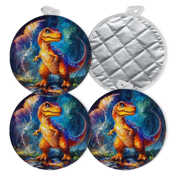 4 PCS Pot Holders for Kitchen,Potholders Sets with Hook for Oven,Cooking,Baking,Tyrannosaurus Rex In Stormy Oil Painting