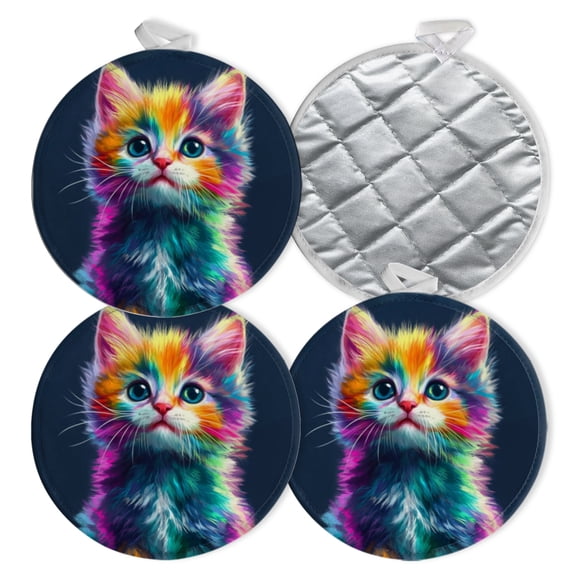 4 PCS Pot Holders for Kitchen,Potholders Sets with Hook for Oven,Cooking,Baking,Ulticolored Feline Artwork