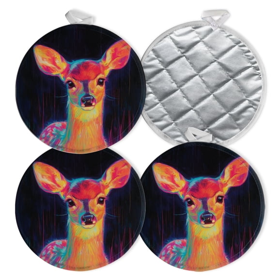 4 PCS Pot Holders for Kitchen,Potholders Sets with Hook for Oven,Cooking,Baking,Vividly Colored Fawn In Enigmatic Space