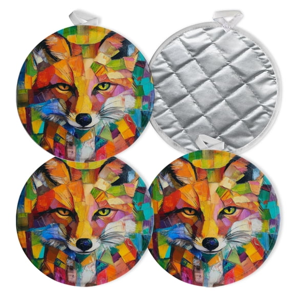 4 PCS Pot Holders for Kitchen,Potholders Sets with Hook for Oven,Cooking,Baking,Whimsical Fox Colorful Creative Pattern