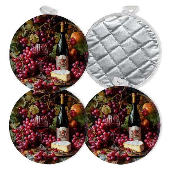 4 PCS Pot Holders for Kitchen,Potholders Sets with Hook for Oven,Cooking,Baking,Wine - Themed Still Life With Fresh Produce