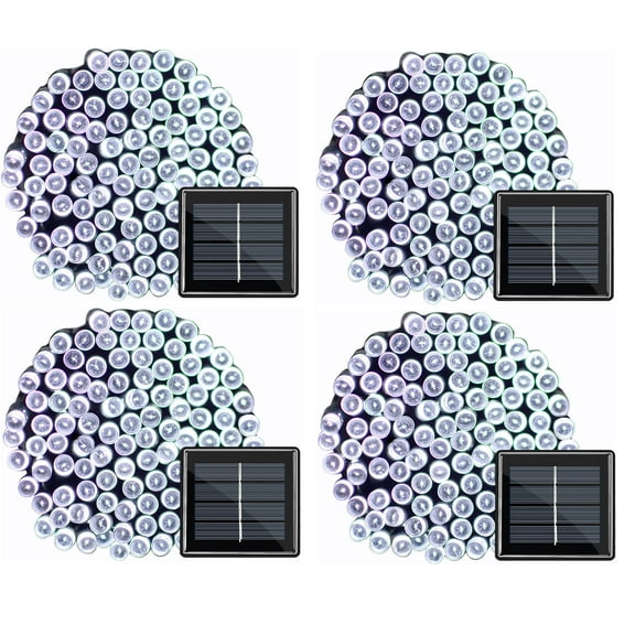 4-PCS RELIGHTABLE PURE-WHITE Solar Outdoor String Christmas Lights 64Ft 200 LED Patio Lighting Yard Gazebo Party Wedding Tents Porch Xmas Garden Backyard Tree Decorations Balcony Decor Lights 200CWX4