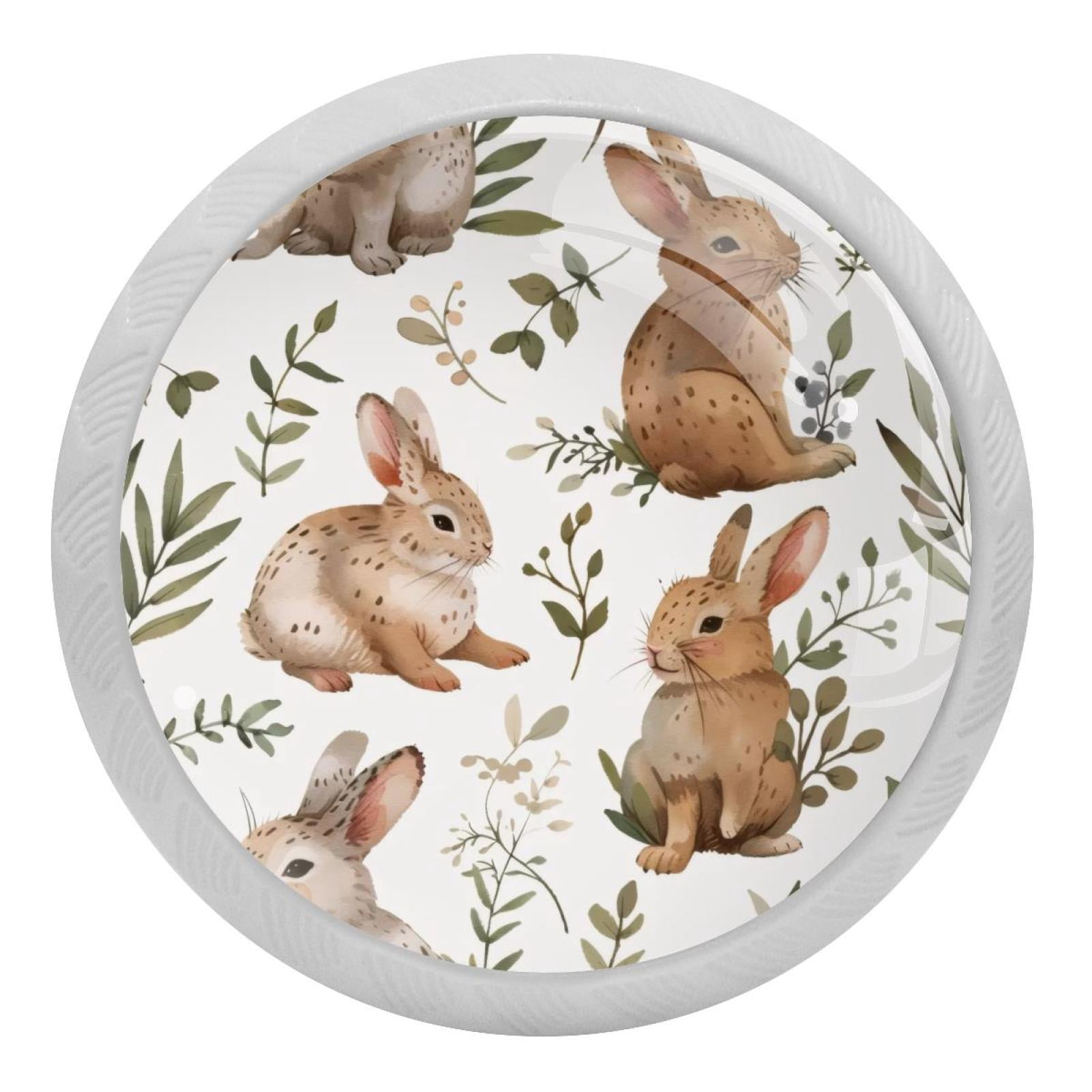 4 PCS Rabbits Crystal Glass Round Cabinet Knob Drawer Pull Handle ...