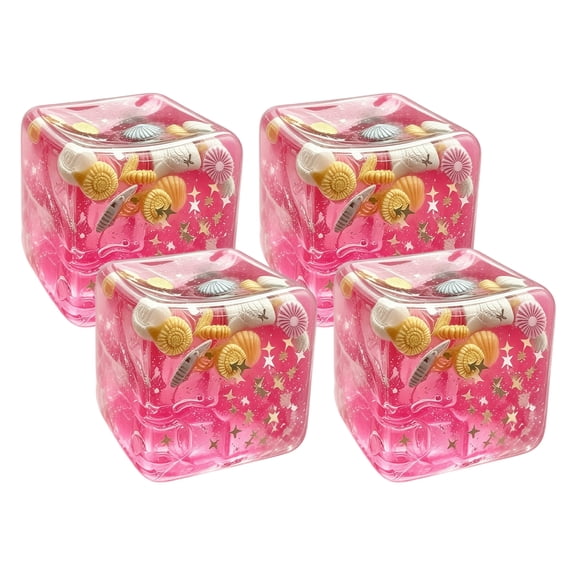 4 PCS Rare Clear Glitter Dumpling Squishies - Cube - Sparkling Stress Relief Collectible & Desktop Accessory for Adults(Pink)