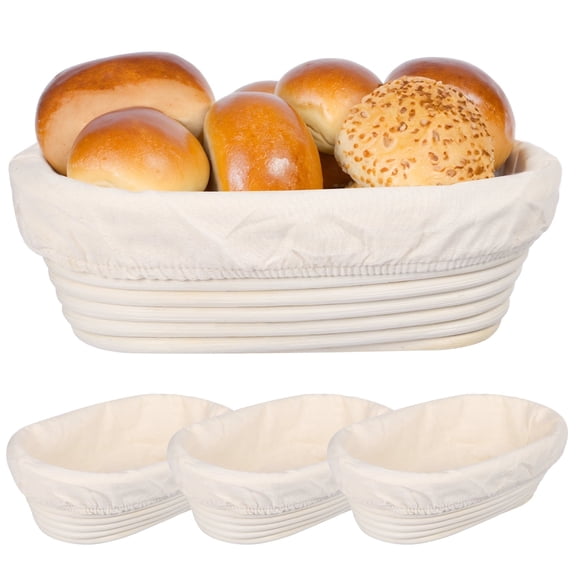 4 PCS Rattan Bread Proofing Baskets, 9.8 x 5.9 x 3.1 inch Oval Shaped with Cloth Covers, Ideal for Sourdough, Home and Restaurant Baking,Quality and Easy to Clean