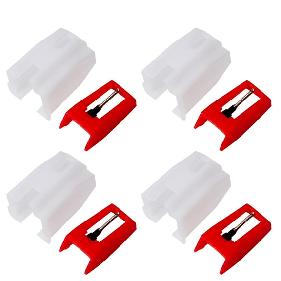 4 PCS Record Player Needle, JUKFITA Ruby Turnable Stylus Replacement for Most Victrola Crosley LP ION Vinyl Players Phonograph, Red
