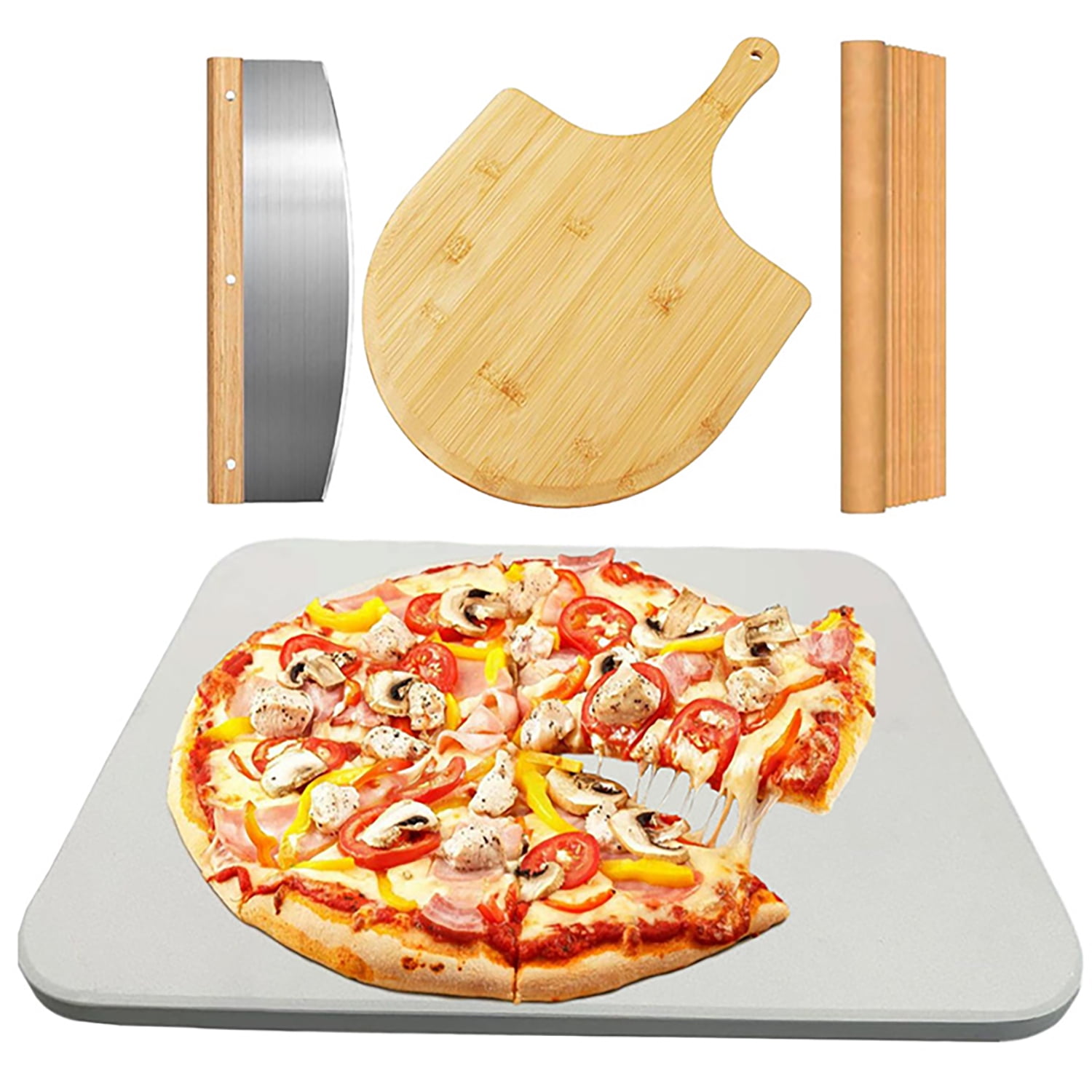4 PCS Rectangle Pizza Stone Set, 15" Large Pizza Stone for Oven and