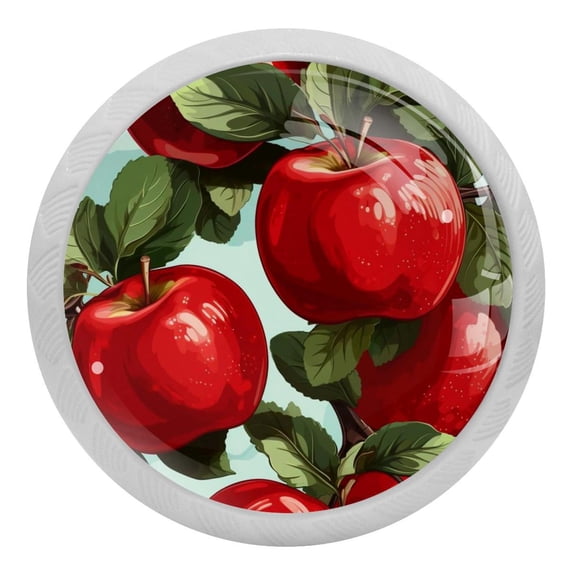 4 PCS Red Apples Fruit Crystal Glass Round Cabinet Knob Drawer Pull Handle Glowing in The Dark for Kitchen, Cupboard, Dresser, Wardrobe, etc