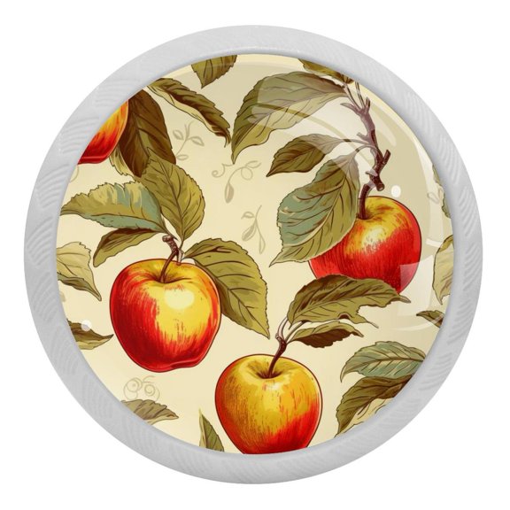 4 PCS Red Apples Fruit Crystal Glass Round Cabinet Knob Drawer Pull Handle Glowing in The Dark for Kitchen, Cupboard, Dresser, Wardrobe, etc