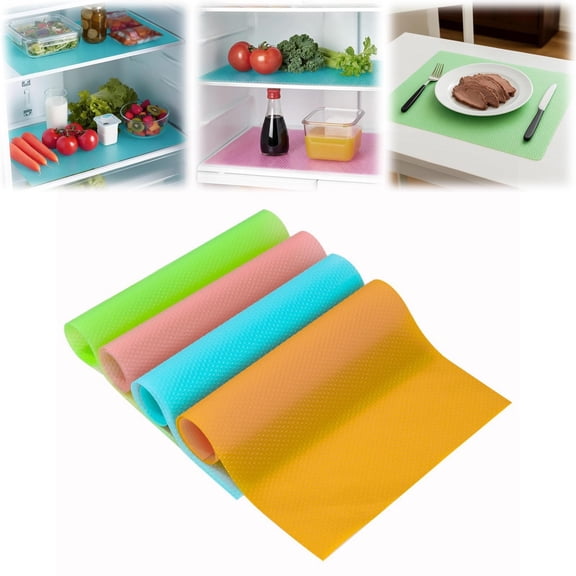 4 PCS Refrigerator Liners Mats Washable, Refrigerator Mats Liner Waterproof Oilproof, 12" X 17.7" Fridge Liners for Shelves, Cover Pads for Freezer Glass Shelf Cupboard Cabinet Drawer (4 Color Mixed)