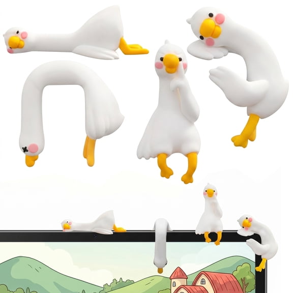 4 PCS Resin Goose Figurine Cute Mini Computer Goose Monitor Buddies Funny Monitor Decor Figurines for Car Dashboard TV Photo Frame White Duck Desk Accessories