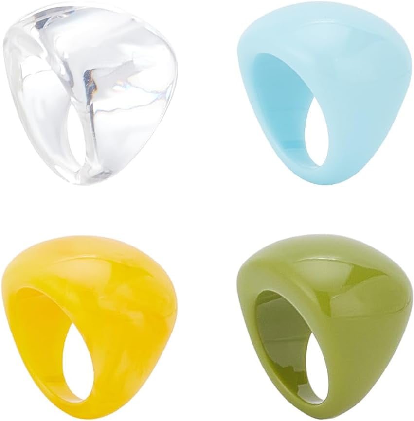 Resin Rings Insert 4 PCS Resin Rings for Women Trendy Colorful Cute Stackable jewelry Set ...