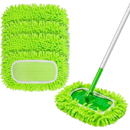 4 PCS Reusable Microfiber Mop Pads for Swwiffer Sweper,Wet and Dry Flat Mop Pads Cover,Washable Pads for Surface/Hardwood Floor Cleaning