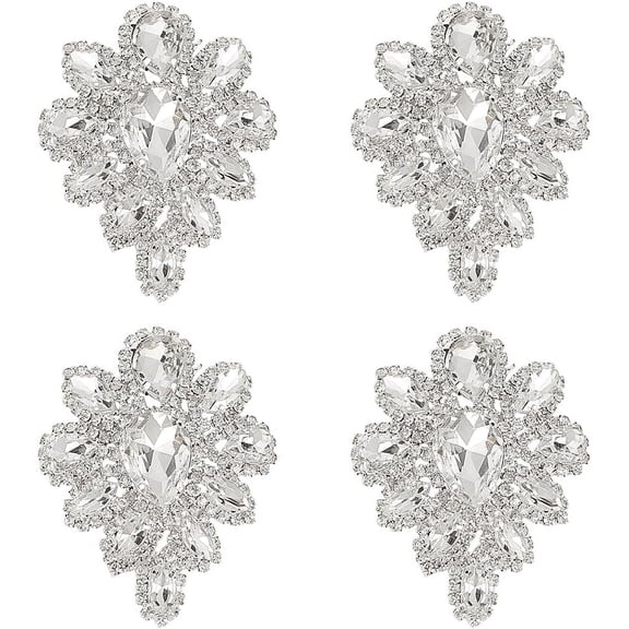 4 PCS Rhinestone Applique Teardrop Shape Rhinestone Appliques Wedding Bridal Decorative Patches Beaded Flower Patch Women Fashion for DIY Crafts Clothing Costume Decoration 1set