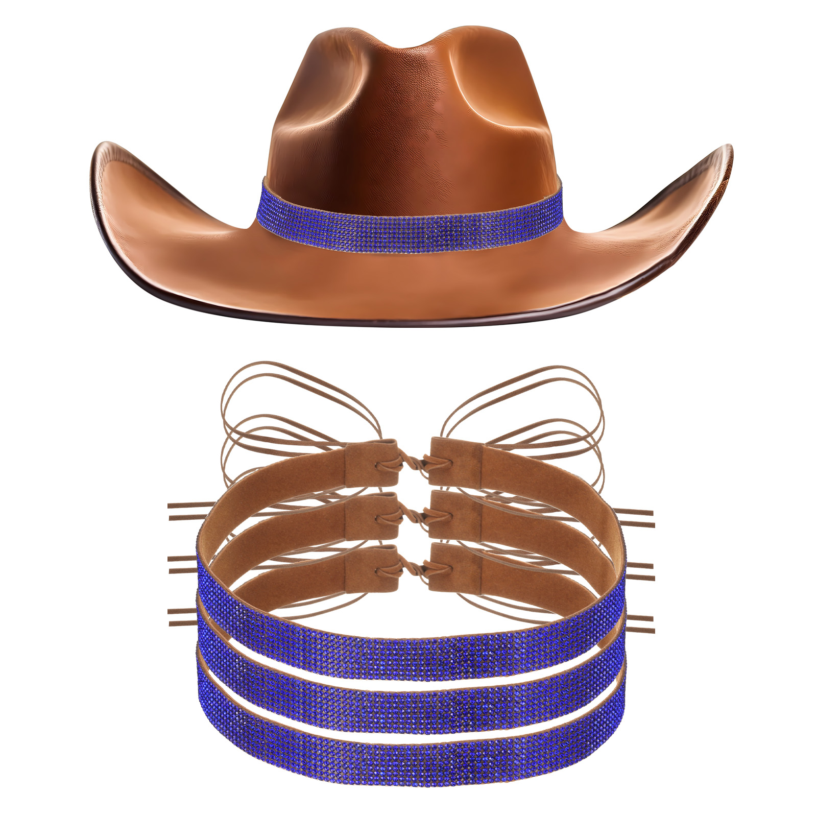 4 Stück Cowboy Hutbänder Mit Strasssteinen - Lederband Mit Bling Für Damen & Herren, 50 Cm Lang, Verschiedene Farben
