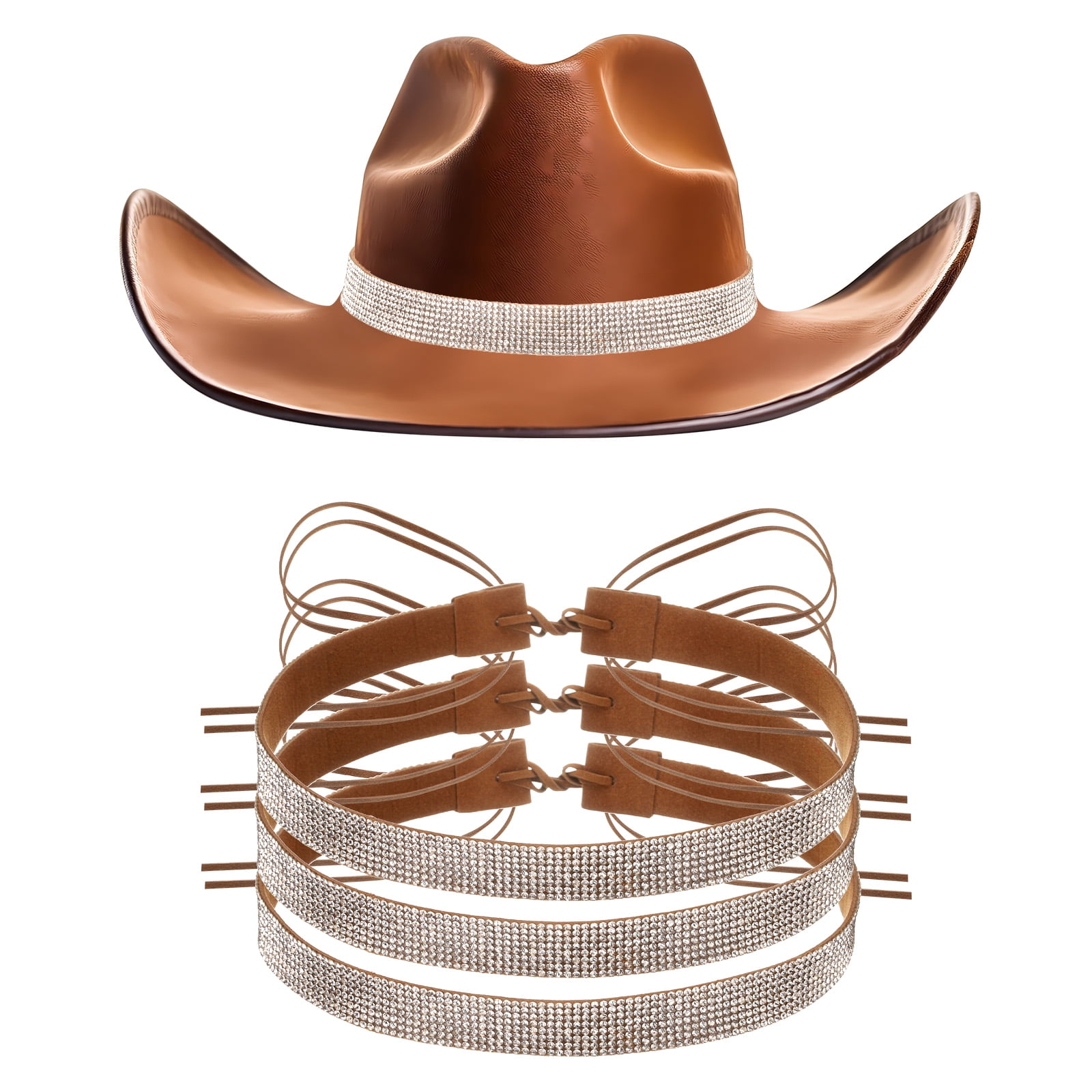 3 Pcs Rhinestone Cowboy Hat Bands Western Style Adjustable Fit for Men Women Cutecrop 3 Pcs Rhinestone Cowboy Hat Band for Women Men  main image 4