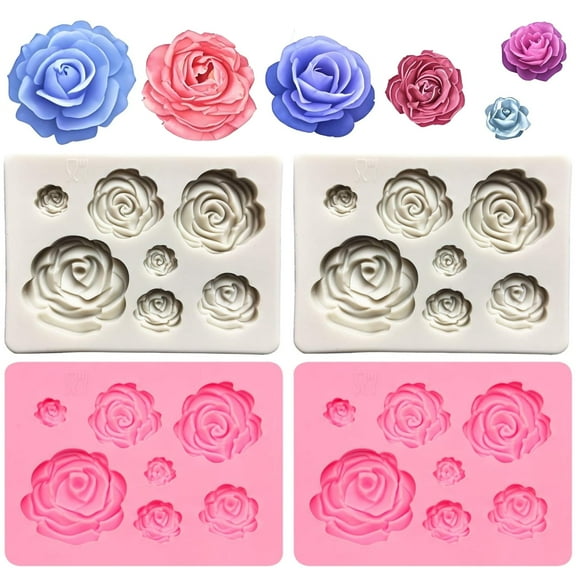 4 PCS Rose Flowers silicone molds Cake Chocolate Mold wedding Cake Decorating Tools Fondant Sugarcraft Cake Molds