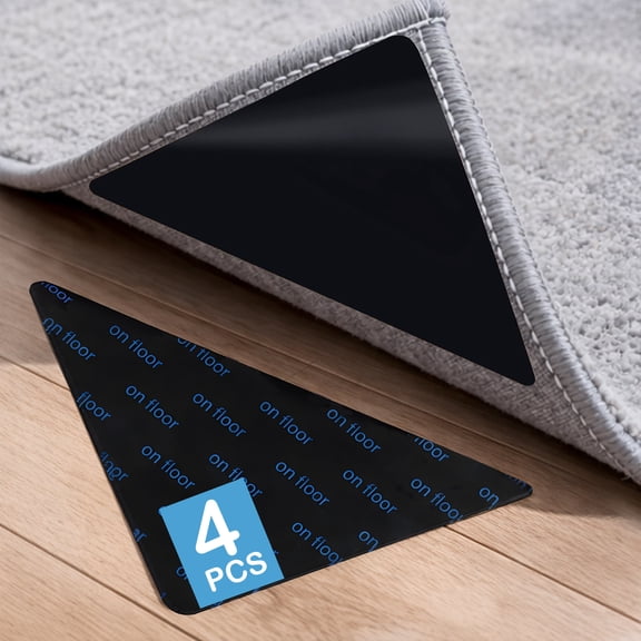 4 PCS Rug Tape, Homasen Reusable Washable Grippers for Area Rugs, Double-Sided Adhesive Rug Stickers Keep Corners Flat (Black)