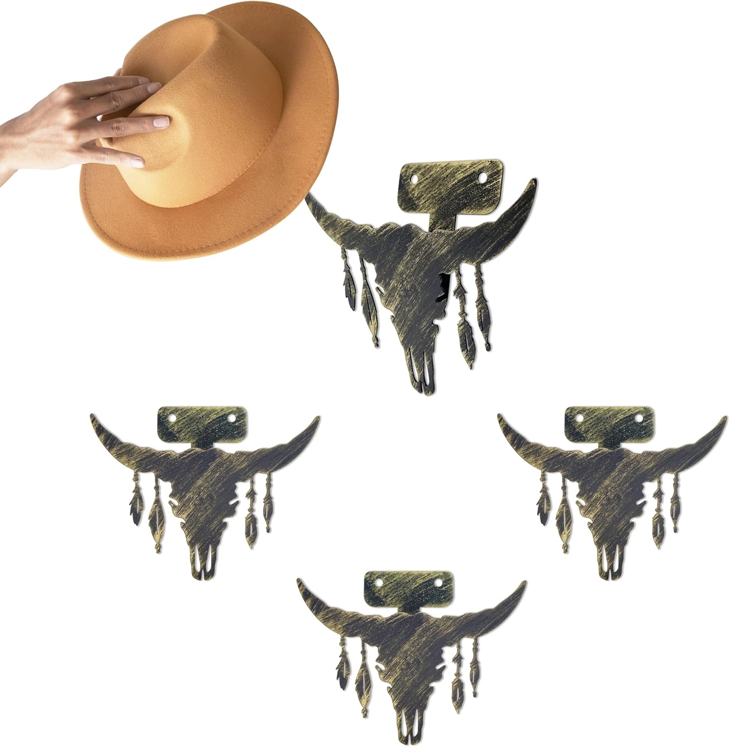 4 PCS Rustic Cowboy Hat Rack for Wall Metal Western Cowboy Hat Holder Wall Mounted Cowboy Hat Holder Hooks for Storage and Display Gold Gold Gold Walmart