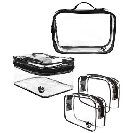 4 PCS SET, JE Clear PVC Vinyl Multipurpose Cosmetic Makeup Packing Carry On (2 x Small, 1 x Large, 1 x Medium Train)