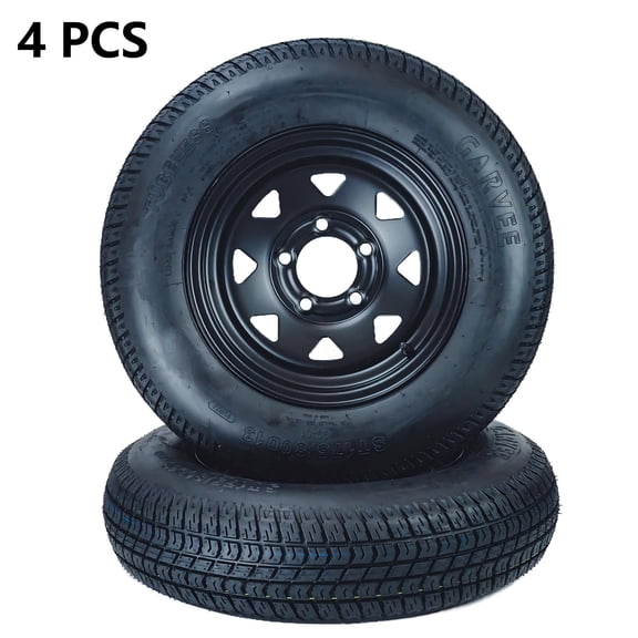4-PCS ST175/80D13 Trailer Tires with Rims, 6PR Load Range C-5 Lug on 4.5" Bolt Pattern-13" Spoke Wheel-175 80 13 Trailer Tires for Boat, Camper, Cargo Trailer