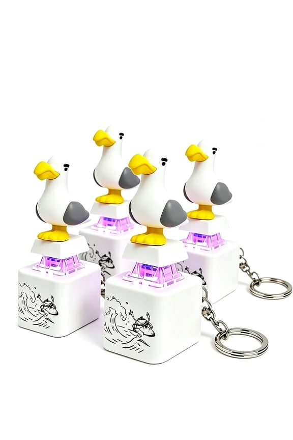 4 PCS Seagull Sound Button Keychain with LED Light, Rechargeable Mini Fidget Toy Clicker, Cute Animal Key Ring Stress Relief Noise Maker for Kids Adults Funny Gift, 4 Pack