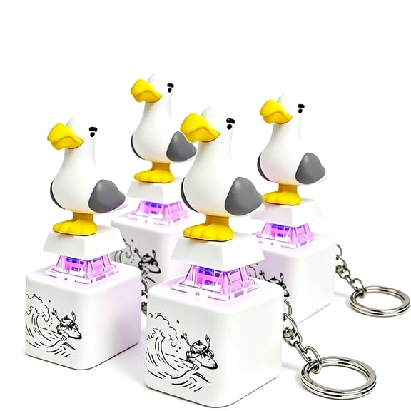 4 PCS Seagull Sound Button Keychain with LED Light, Rechargeable Mini Fidget Toy Clicker, Cute Animal Key Ring Stress Relief Noise Maker for Kids Adults Funny Gift, 4 Pack