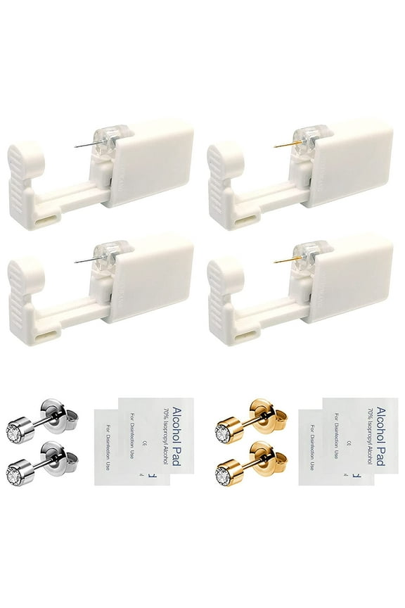 4 PCS Self Ear Piercing Gun Kit, Disposable Ear Piercing Gun Tool Set with Stud Earrings and Clean for Salon Home Use (4MM)
