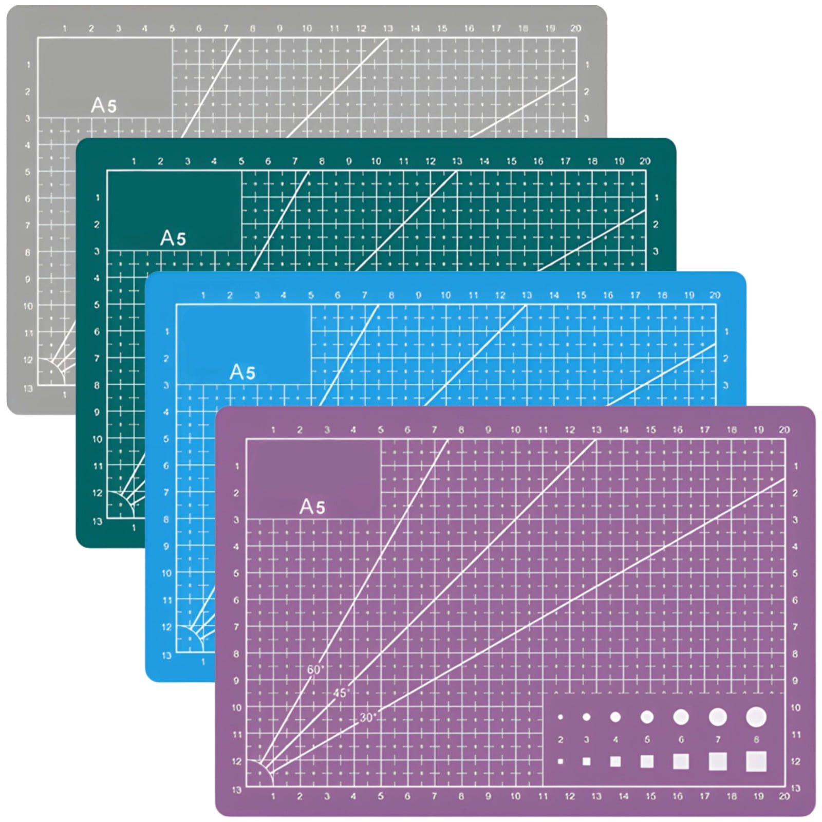 4 PCS Self Healing Cutting Mats, A5 Rotary Cutting Mats with Grid Lines, 5.9 x 8.7 Inches PVC Craft Cutting Pad Set in 4 Colors, Non-Slip Surface Rotary Cutting Pad for Sewing Quilting Art Projects