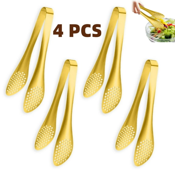 4 PCS Serving Tongs Gold Tongs 9 Inch Serving Utensils Stainless Steel Serving Tongs for Salad Buffet Appetizer Dessert Tong for Food Parties