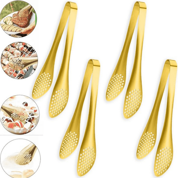 4 PCS Serving Tongs Gold Tongs 9 Inch Serving Utensils Stainless Steel Serving Tongs for Salad Buffet Appetizer Dessert Tong for Food Parties