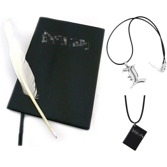 4 PCS Set Notebook Anime Cosplay Japan Anime Theme Writing Journal, Feather Pen, L Necklace & Book Chain Anime Accessories