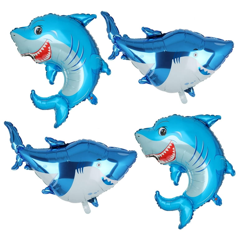 4 PCS Shark Balloons Kid's Birthday Baby Shower Ocean Shark Theme Party  Mylar Foil Shark Splash Balloon Decor Supplies Blue 