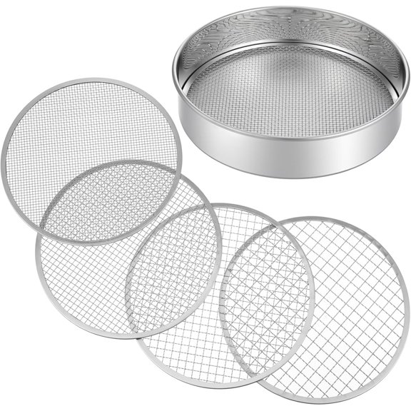 4 PCS Sifter for Rocks, 10 Inch Soil Sifter for Gardening with 3, 6, 9, 12 mm Stainless Steel Sifting Screen Round Rock Crusher for Sifting Sand, Soil, Stones Compost and Cat Litter