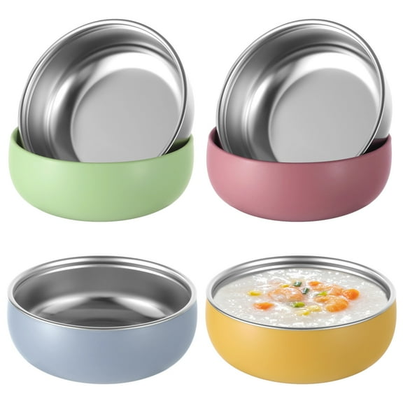 4 PCS Silicone Stainless Steel Bowls, Little One's Bowl with Removable Silicone Shell for 3 Months and above, 4 Colors