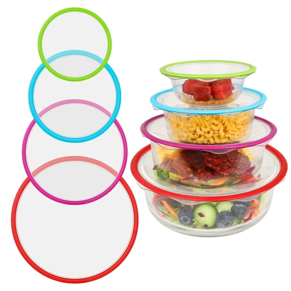 4 PCS Silicone Stretch Lids, Bowl Covers, 4.6-7.8" Elastic Bowl Covers for Glass Containers, Round & Rectangle Containers