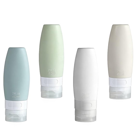 4 PCS Silicone Travel Bottles, 2oz Refillable Toiletries Containers Set, Small Empty Travel Size Bottles for Shampoo, Lotion, Shower Gel (Morandi)