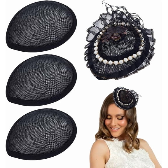 4 PCS Sinamay Hat Fascinator Base 5.1x4.1Inch Linen Hat Fascinator Millinery Base Black Teardrop Sinamay Hat Base Cocktail Hats Making Base