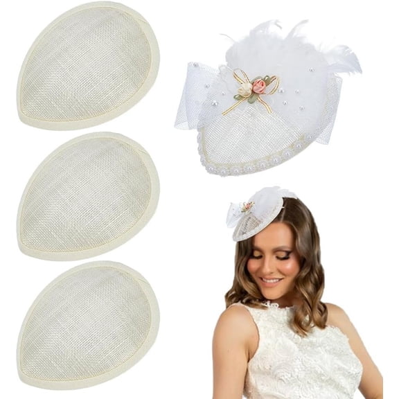 4 PCS Sinamay Hat Fascinator Base 5.1x4.1Inch Linen Hat Fascinator Millinery Base Floral White Teardrop Sinamay Hat Base Cocktail Hat Making Base